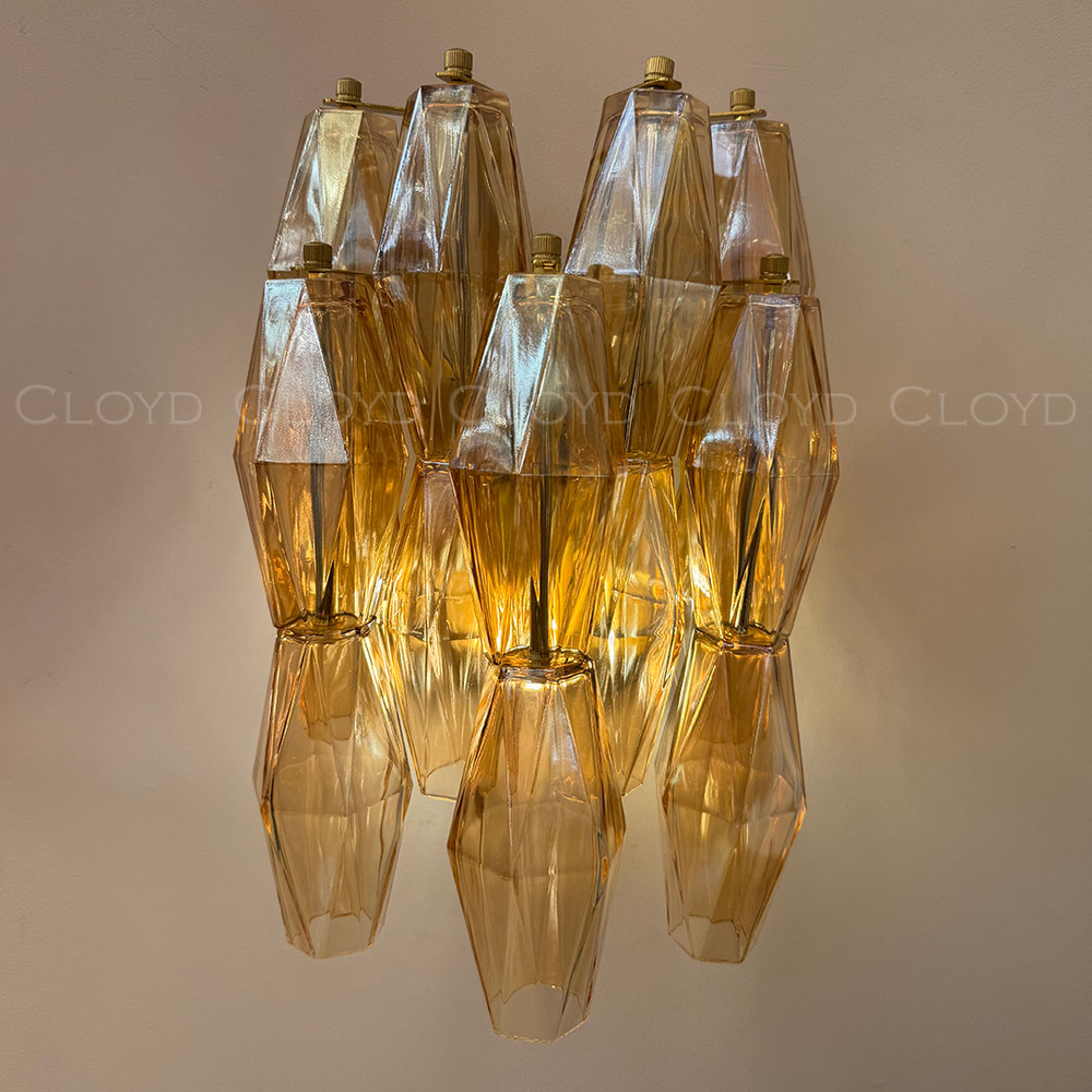 Бра Cloyd CALCUTTA W1 / выс. 37 см - латунь - янтарн.стекло (арт.20484)