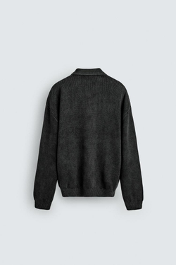 ZARA ТРИКОТАЖНОЕ ПОЛО С ЭФФЕКТОМ ПОТЕРТОСТИ, ЧЕРНЫЙ