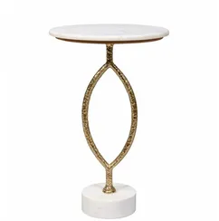Кофейный столик Oval, Ø38х61 см, белый мрамор, золотая ножка