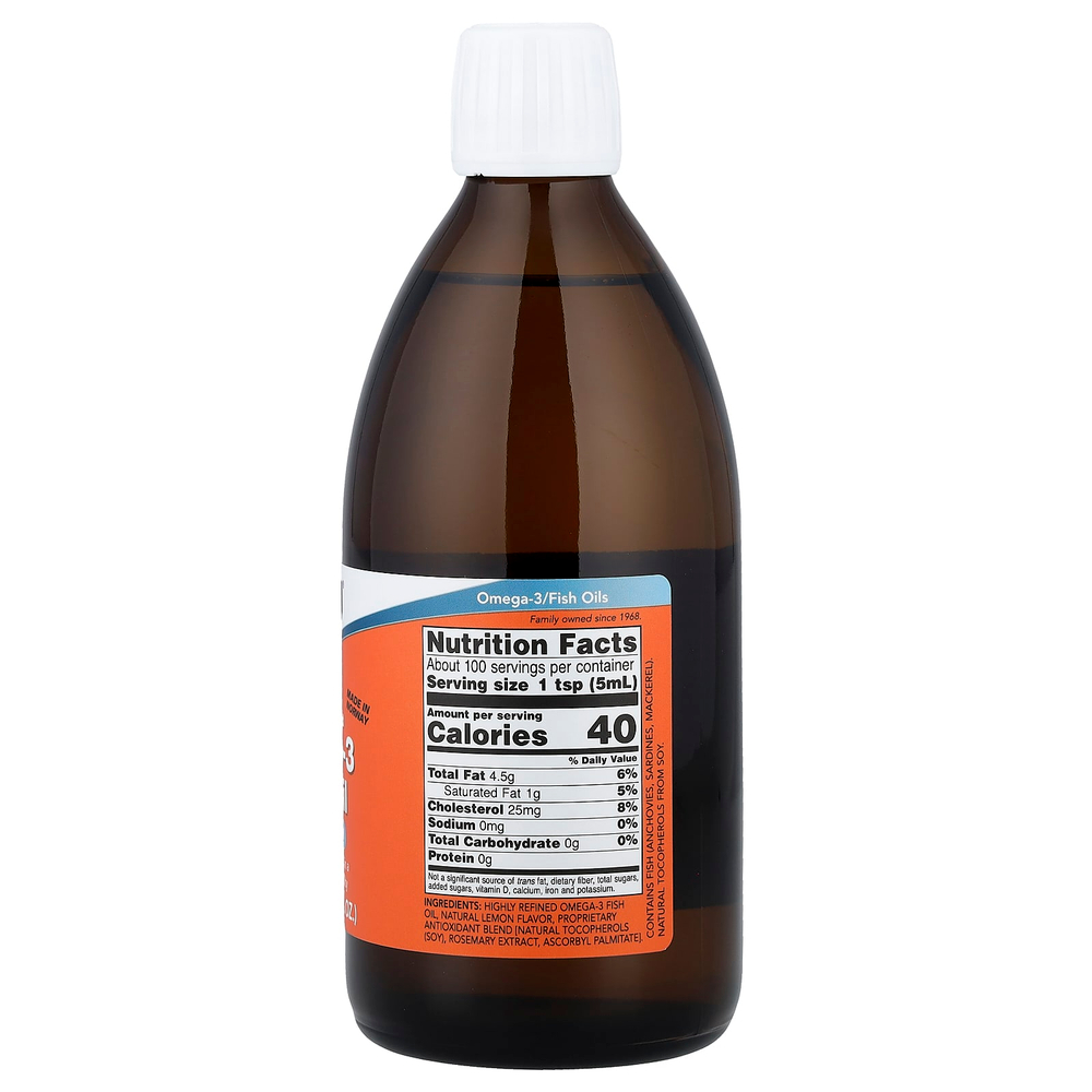 NOW Foods, рыбий жир с омега-3, лимонный вкус, 500 мл (16,9 жидк. унции)