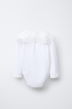 ZARA БОДИ С КОНТРАСТНЫМ ВОРОТНИКОМ ИЗ ОРГАНЗЫ, БЕЛЫЙ