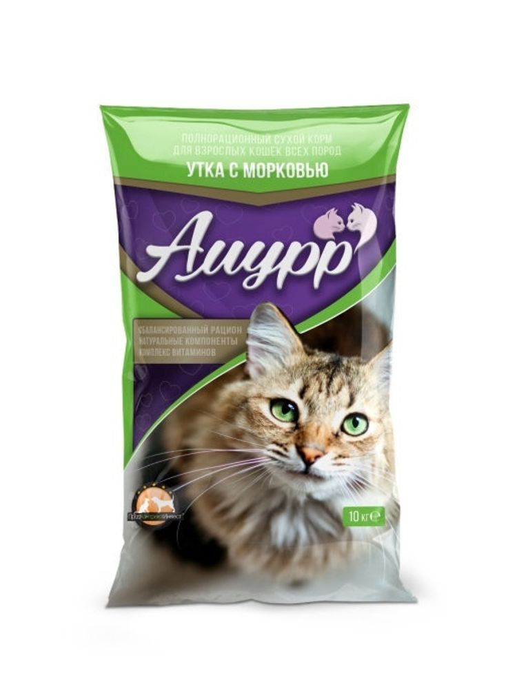 Сухой корм Амурр для взрослых кошек, утка морковь, 10 кг