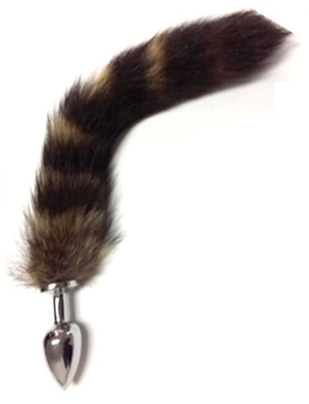 Анальная малая серебристая пробка с полосатым хвостом (Цвет: серебряный, полосатый мех)