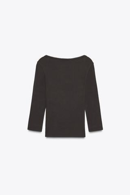 ZARA ФУТБОЛКА ИЗ ХЛОПКА И МОДАЛА, КОРИЧНЕВЫЙ