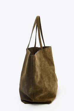 ZARA БОЛЬШАЯ ЗАМШЕВАЯ СУМКА-ШОПЕР, ЗЕЛЕНЫЙ ХАКИ