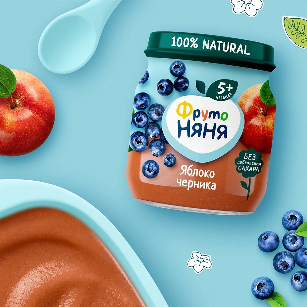 Фрутоняня пюре фруктовое Яблоко черника 100г с 5 месяцев