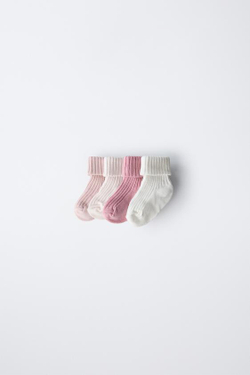 ZARA НАБОР ИЗ ЧЕТЫРЕХ ПАР ЦВЕТНЫХ НОСКОВ, СВЕТЛО-РОЗОВЫЙ