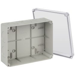 Распаячная коробка ЭРА KORvpk-240-195-90 ОП серая 240х195х90мм прозрачная крышка на винтах d25-3шт d32-2шт IP55