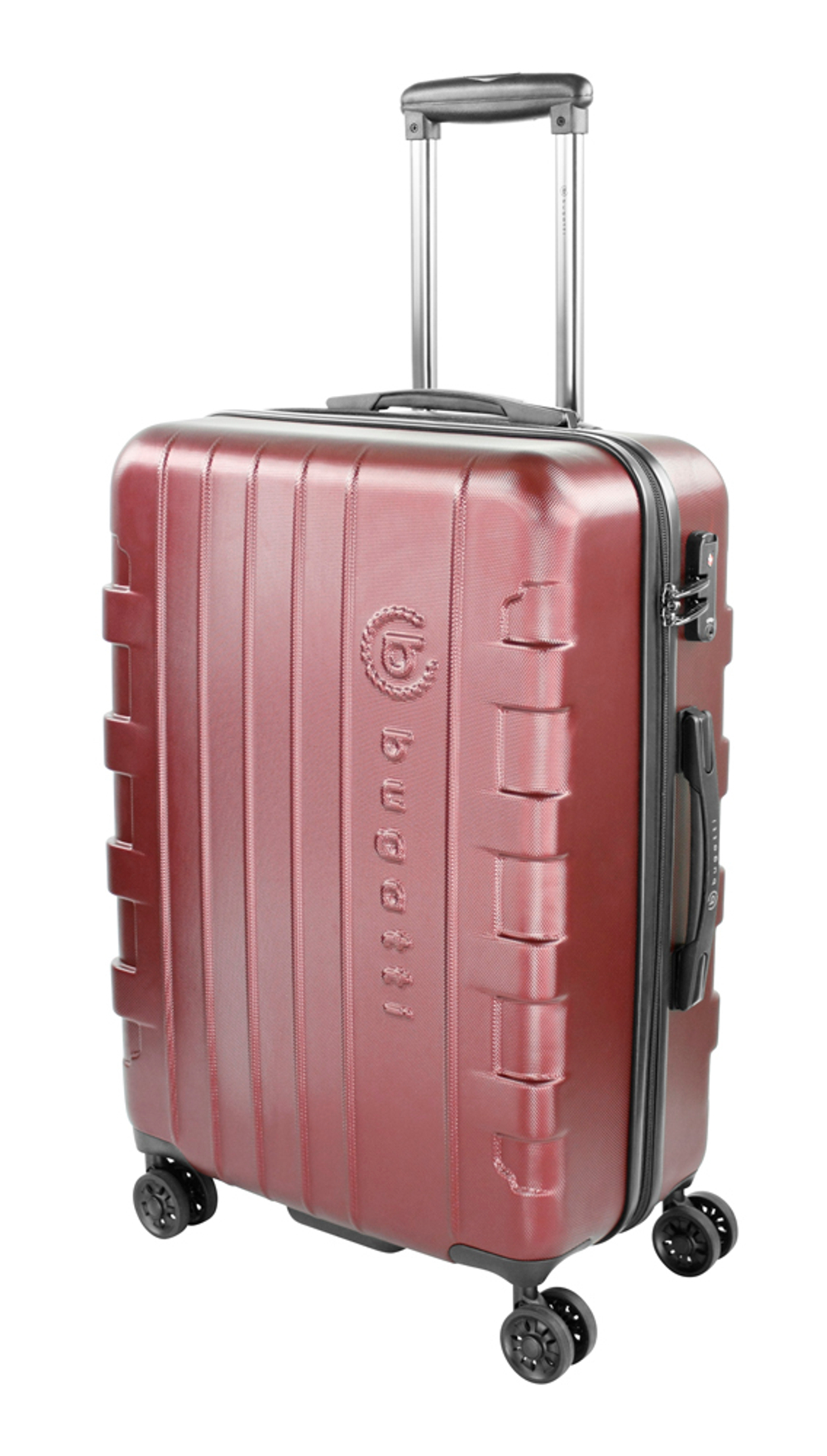 Фото стильный премиальный средний чемодан на колёсиках бордового цвета с телескопической ручкой Galatea BUGATTI 49709516