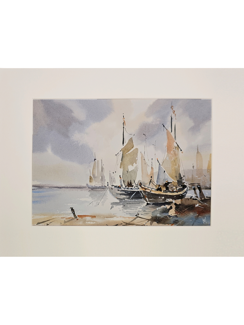 Картина авторская акварельная в паспарту 30х40 см на стену для интерьера "В порту"