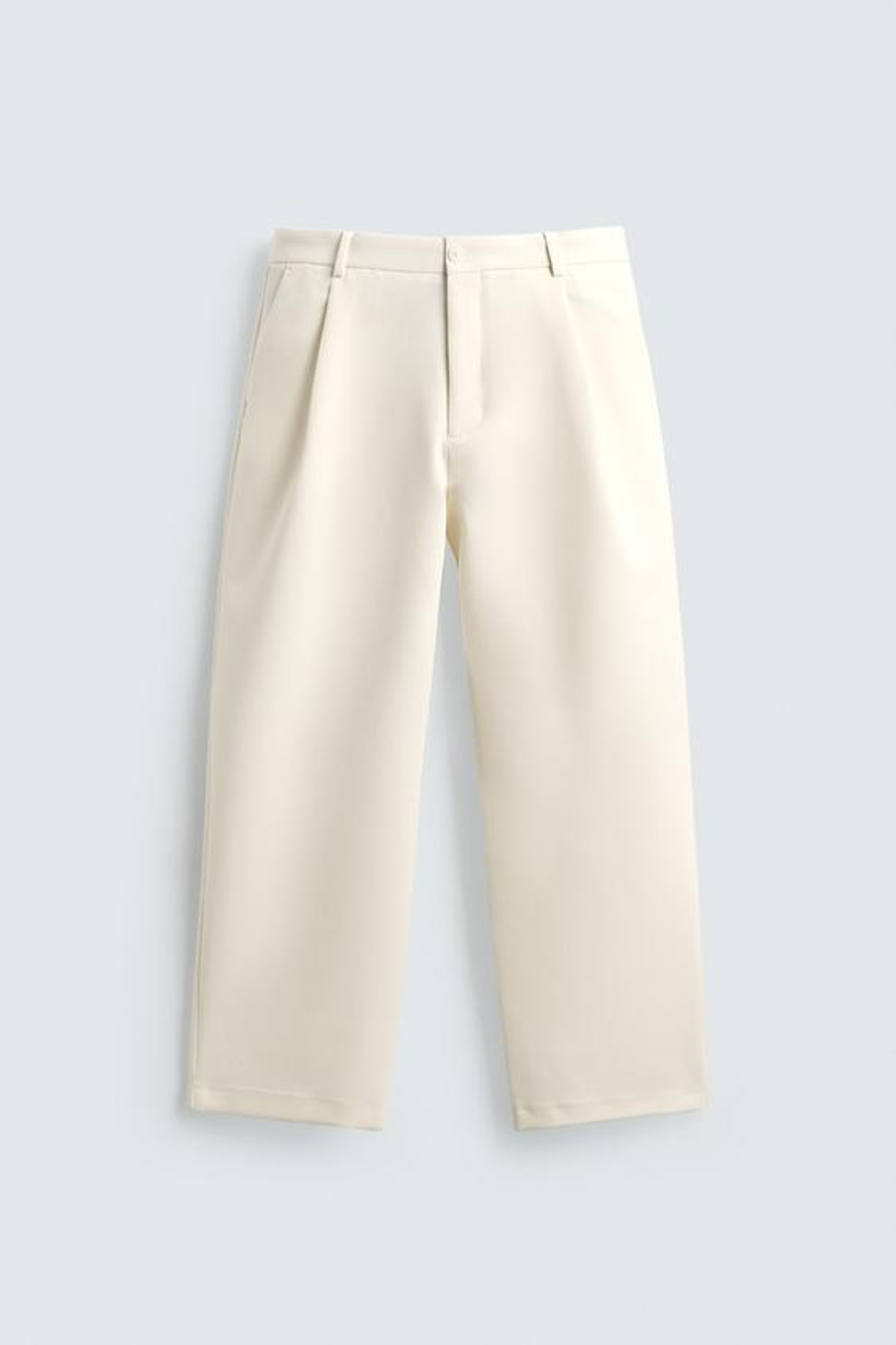 ZARA БРЮКИ RELAXED FIT СО СКЛАДКАМИ, ЖЕЛТОВАТО-БЕЛЫЙ