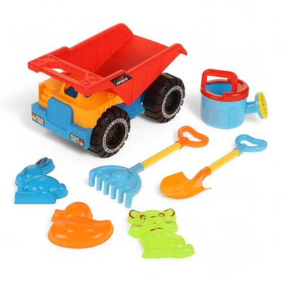 Набор для игры в песок с машинкой (7предм.) совок,грабли,лейка,форм,сет.C318