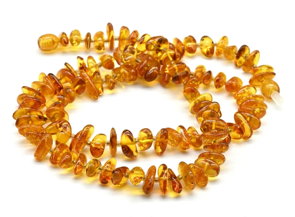 Бусы янтарные галтовка цв.светло- коньячный, 50см