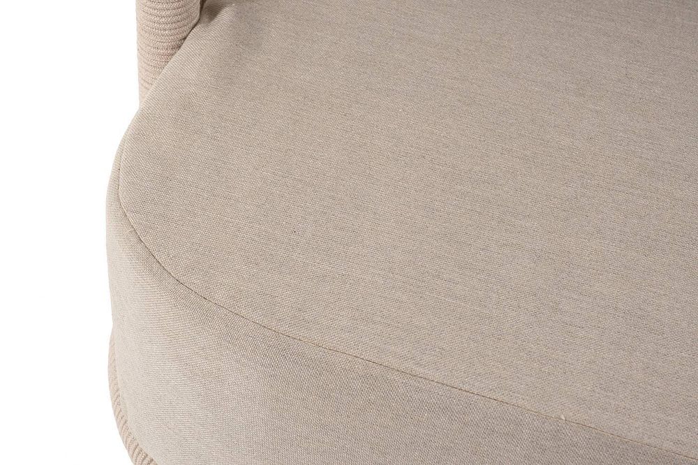 "Верона" диван 3-местный плетеный из роупа, каркас алюминий белый муар, роуп бежевый круглый, ткань бежевая 052