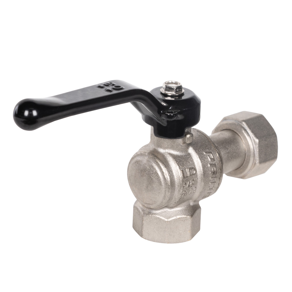 Кран шаровой латунный LD Pride 47.15.В-НкГк.У.Р Ду15 Ру40 угловой, с накидной гайкой (рычаг)