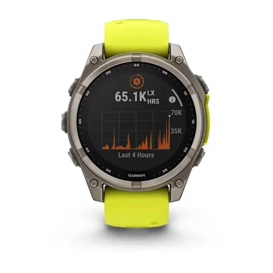 Мультиспортивные GPS часы Garmin Fenix 8 (47 mm) Solar, Sapphire Titanium with Amp Yellow/Graphite Silicone Band 010-02906-21