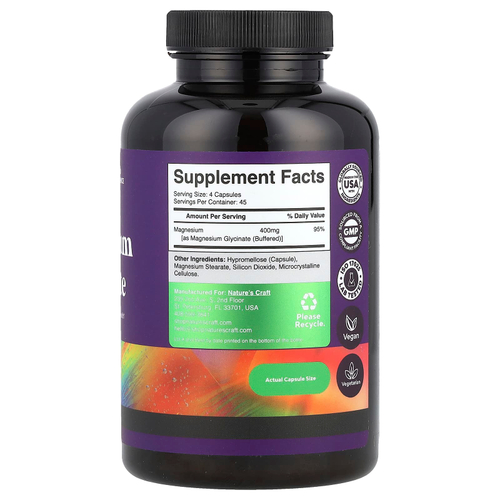 Nature's Craft, Глицинат магния, 180 капсул (100 мг на капсулу)