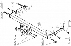 Фаркоп АвтоСтандарт Volkswagen Tiguan, Skoda Kodiaq, Yeti, Audi Q3 (оцинкованный шар)(паспорт и сертификат в комплекте)(без электрики) V101A