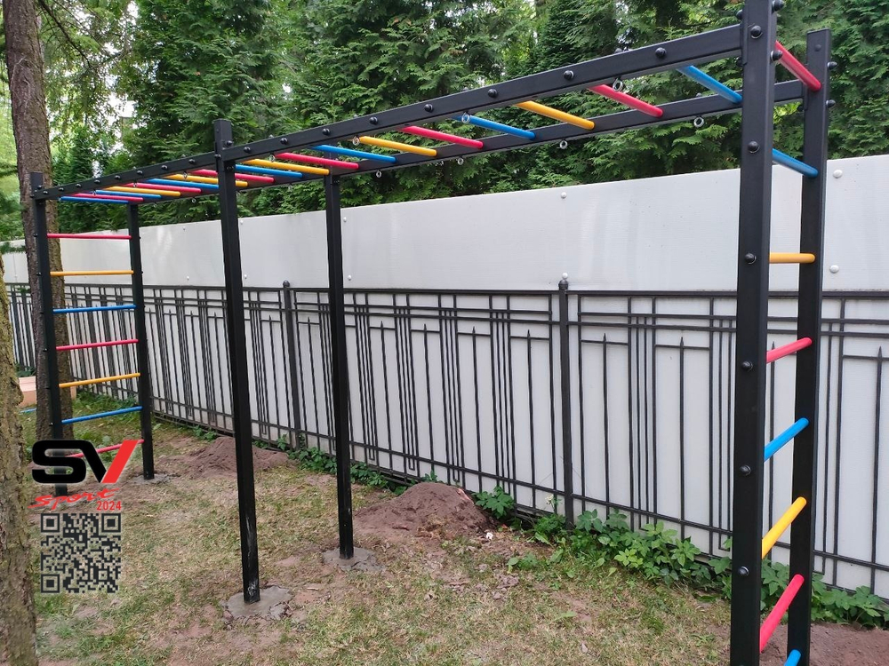 Монтаж уличной шведской стенки Sv Sport Рукоход х 2 (6 вертикальных столбов)