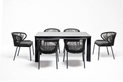 "Венето" обеденная группа на 6 персон со стульями "Милан", каркас темно-серый, роуп темно-серый