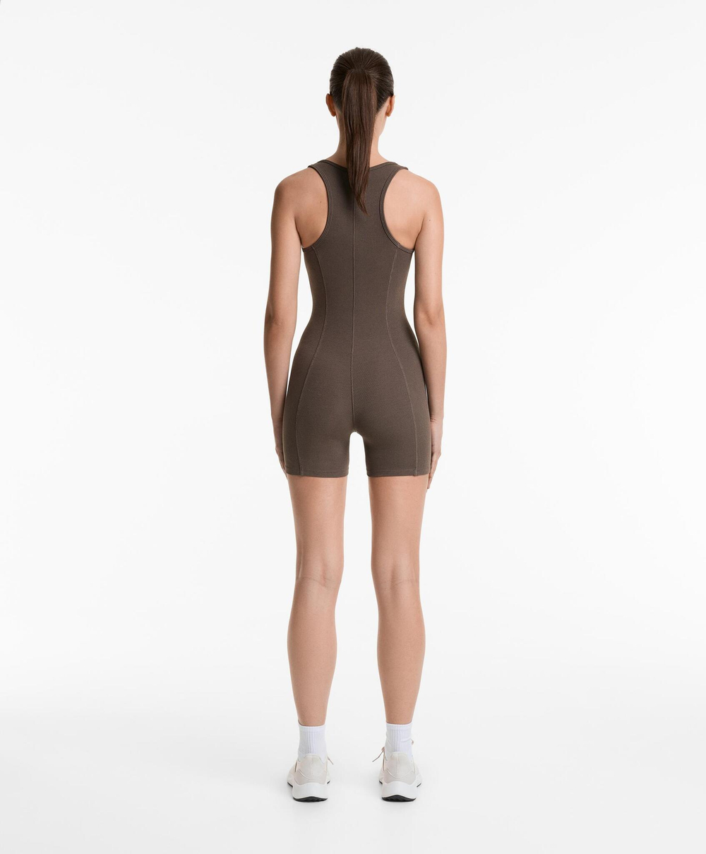 Oysho Короткий комбинезон из плотного смесового хлопка в рубчик, угольный