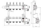 Коллекторная группа SSM-RF 1"х3/4" (евроконус), с расходомерами, с кронштейнами, AISI 304, Ридан