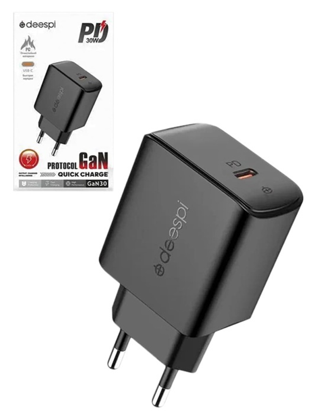 Сетевой адаптер питания DEESPI GaN30 PD30W (черный)