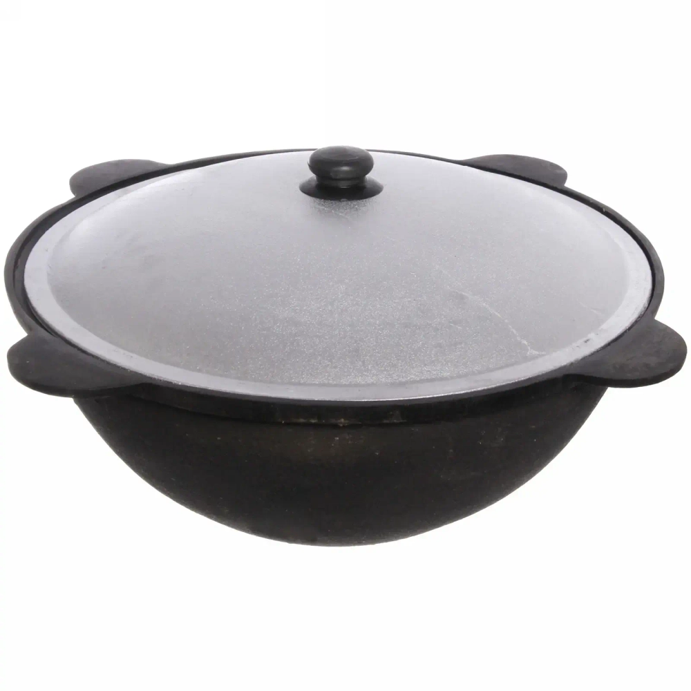 Казан чугунный 12 литров с крышкой с плоским дном