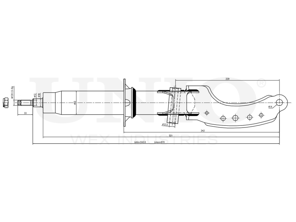 Амортизатор газовый передней подвески левый UNIO SAB-10367
