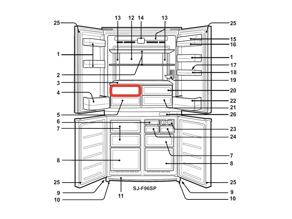 Крышка овощного ящика для холодильников Sharp SJ-F, SJ-EX