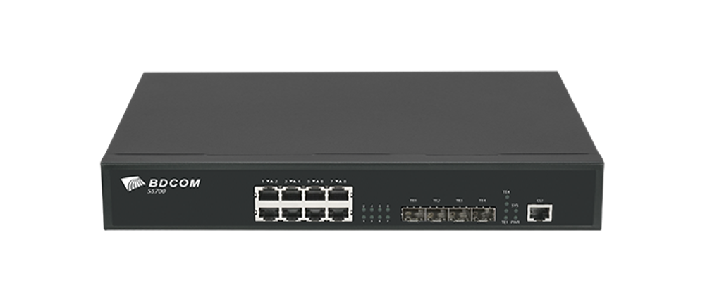 Управляемый коммутатор BDCOM S5700-8ET4X, 8 RJ45 2,5Гбит/с, 4 SFP+ 10Гбит/с, L4, 48V DC