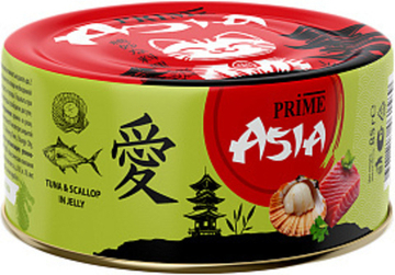 Prime Asia влажный корм для взрослых кошек тунец с морским гребешком в желе, в консервах - 85 г