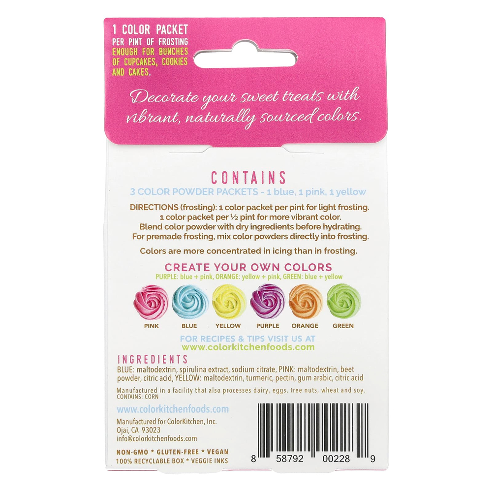ColorKitchen, Пищевые красители от природы, многоцветные, 3 пакетика с порошком, по 3 г (0,11 унции)