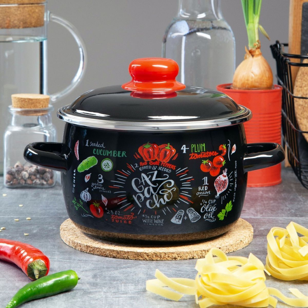 Кастрюля сталь, эмал, 2 л, с крыш, крышка сталь, Appetite, Gazpacho, 1RC161M, индукц