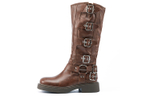 Honey GIRL Leather Mid Calf Boots Women"s Brown