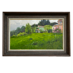 Плотников В.В. Этюд в дождливый день. Село Любец. Холст, Масло. 2023г. Размер холста 35х60 см