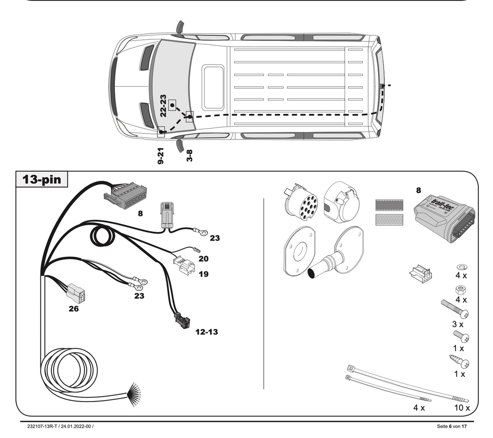 Штатная электрика для фаркопа с розеткой 13-pin, для Mercedes-Benz Sprinter, Volkswagen Crafter WYR232113R-T (Trail-Tec)