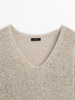 Massimo Dutti Свитер из смесового льна, бежевый