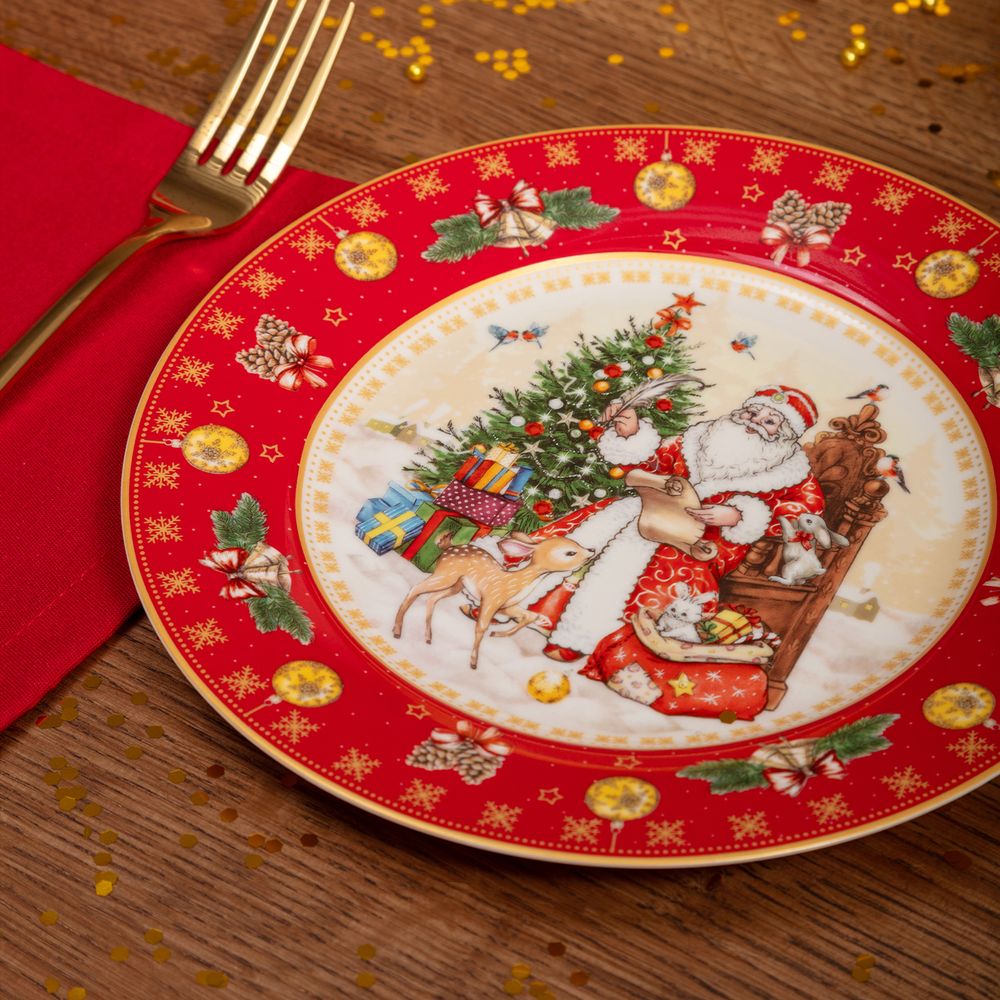 ТАРЕЛКА ЗАКУСОЧНАЯ LEFARD "ДЕД МОРОЗ" 20,5 СМ КРАСНАЯ (КОР=18ШТ.)