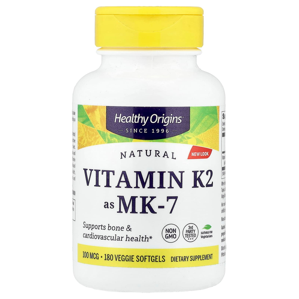 Healthy Origins, натуральный витамин K2 в виде MK-7, 100 мкг, 180 растительных капсул
