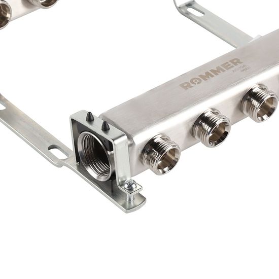 Коллектор Rommer 1"x3/4" на 4 контура для радиаторной разводки (нерж. сталь) RMS-4401-000004