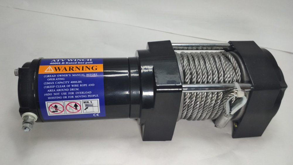 4000 Lbs + ПУ НА РУЛЬ (Сталь) / Лебедка 4000lbs (сталь) с пультом на руль, 12V ATV Electric Winch 4000lbs / 1814 кг со стальным тросом(9.3кг, 37х32х17см)
