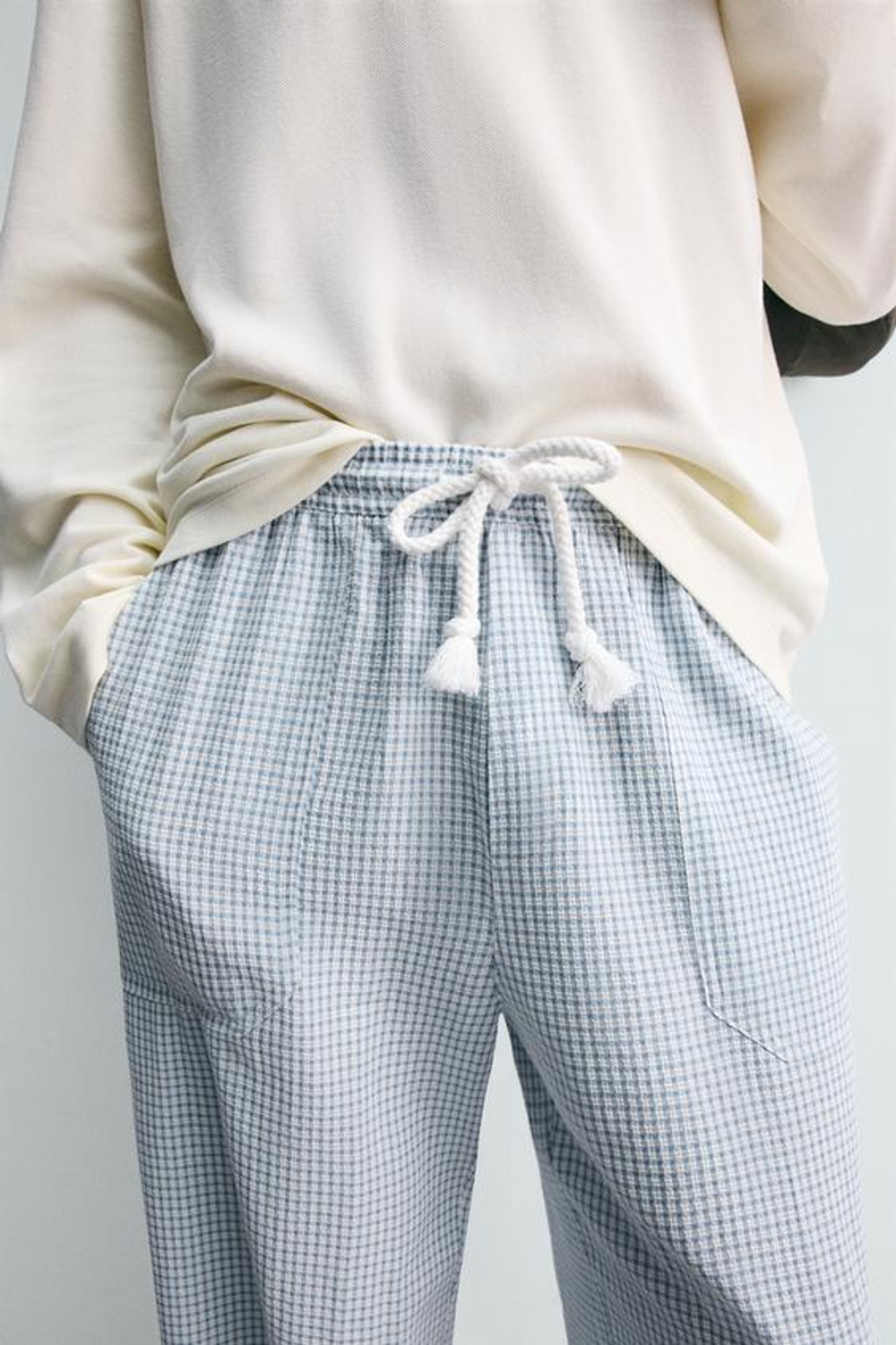 ZARA БРЮКИ RELAXED FIT В КЛЕТКУ, НЕБЕСНО-ГОЛУБОЙ