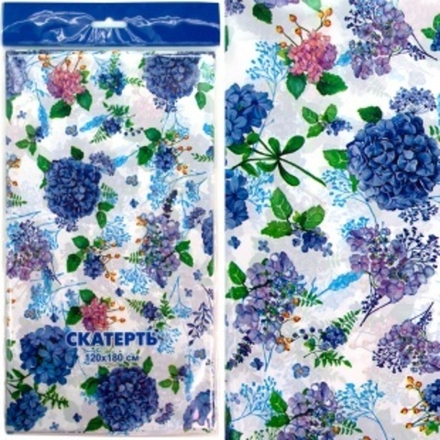 Скатерть (полиэтилен), Гортензия, Синий, 120*180 см, 1 шт.