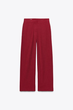 ZARA ПРЯМЫЕ БРЮКИ С ВЫСОКОЙ ПОСАДКОЙ, КРАСНЫЙ