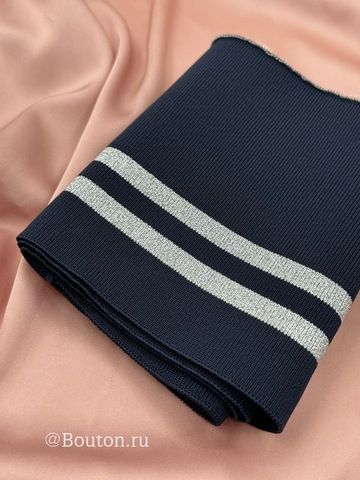 Подвяз трикотажный темно-синий с серебристыми  полосками  0,9 м, ширина 14-15 см
