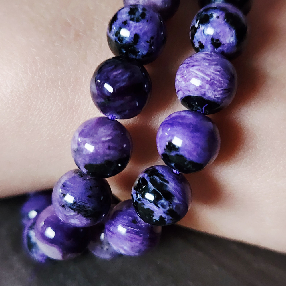 Чароит натуральный, крупная бусина 9.8 - 9.9мм, яркий, штучно