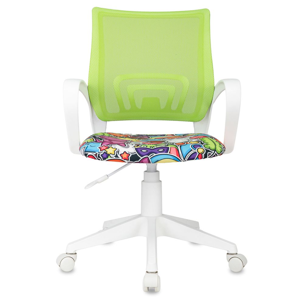 Кресло детское Helmi HL-K95 R (W695) "Airy", спинка сетка салатовая/сиденье ткань с рисунком маскарад, пиастра, пластик белый