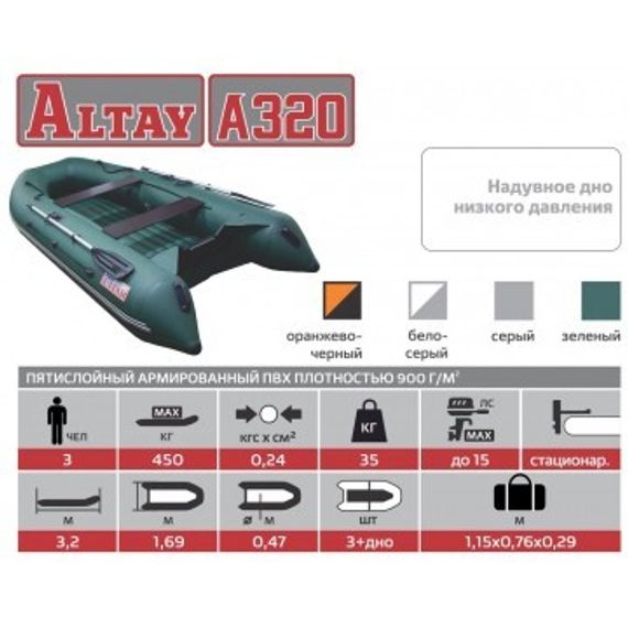 Лодка Тонар Алтай А320 (надувное дно) серый
