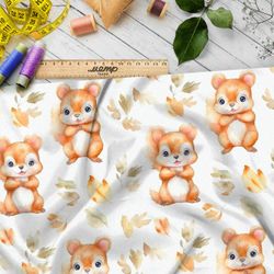 Ткань премиум шелк искусственный Армани осенние бельчата